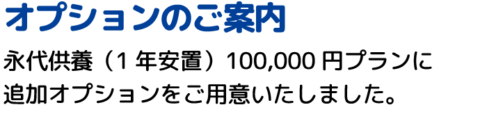 オプションのご案内　永代供養（1年安置）100,000円プランに追加オプションをご用意いたしました。